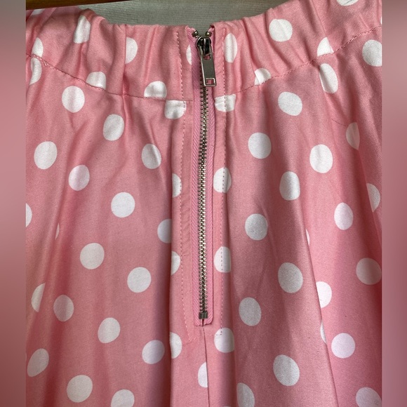 MAGGIE TANG Retro Pink Polka Dot 50s Cotton Circle MIDI Skirt w/ Zipper, Pockets - Picture 5 of 6